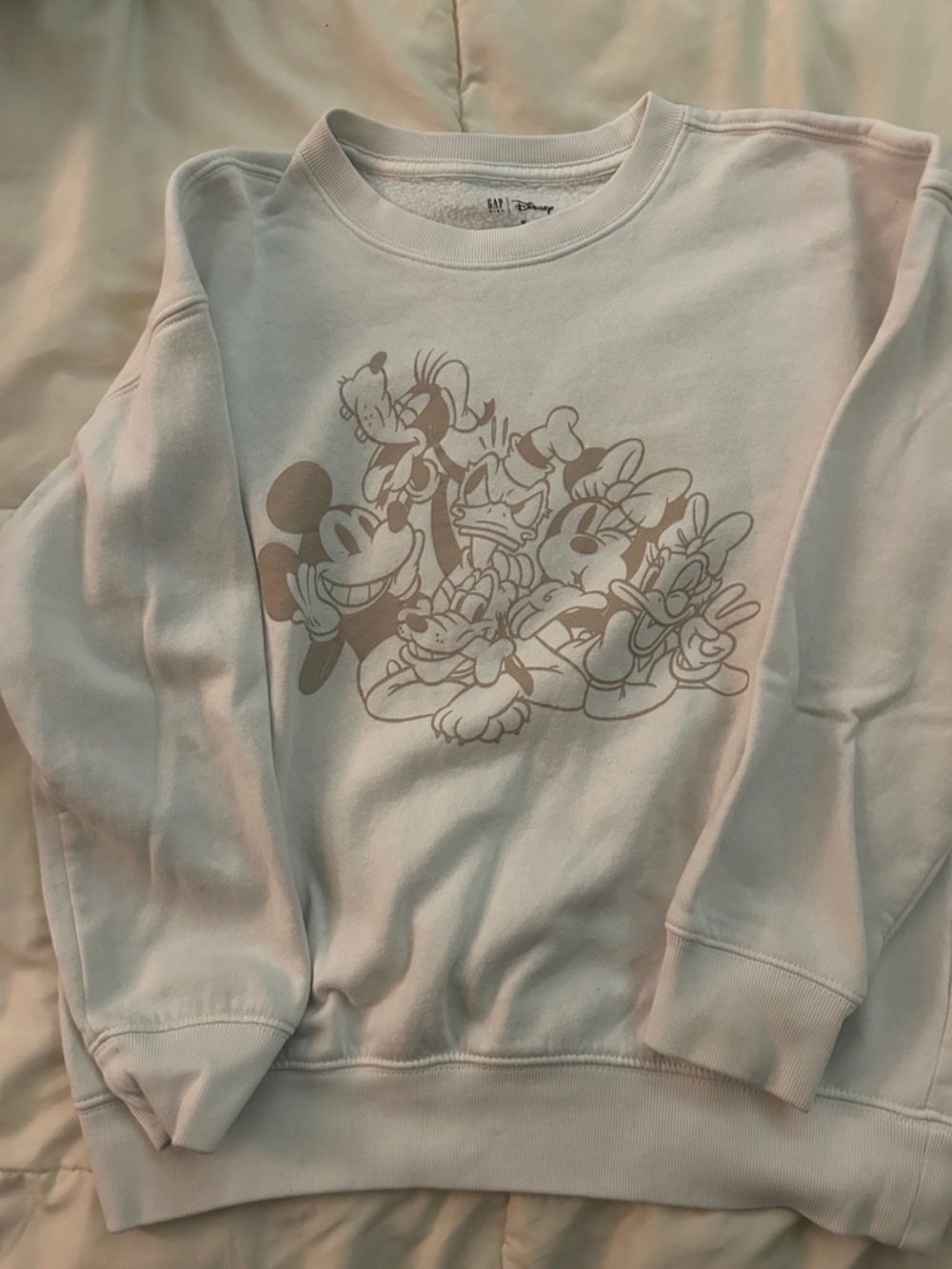 GAP White Sweatshirt with Beige Disney Character Graphic